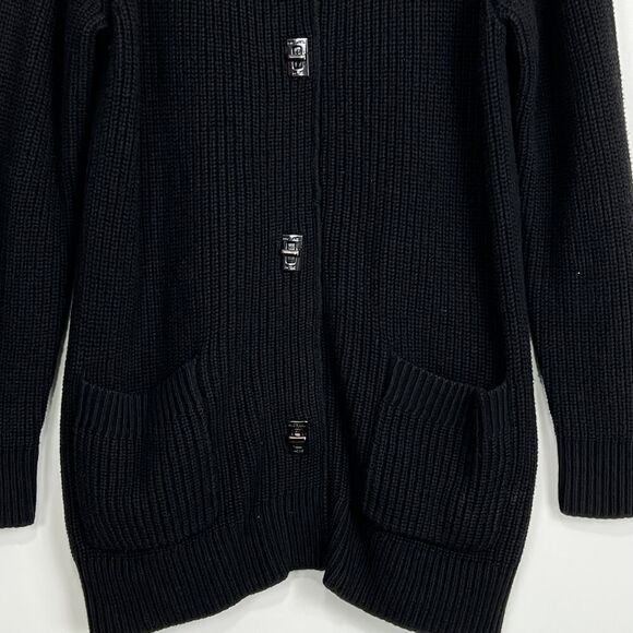 Michael Kors Black Button Up Hooded Sweater - Size L - Picture 7 of 14